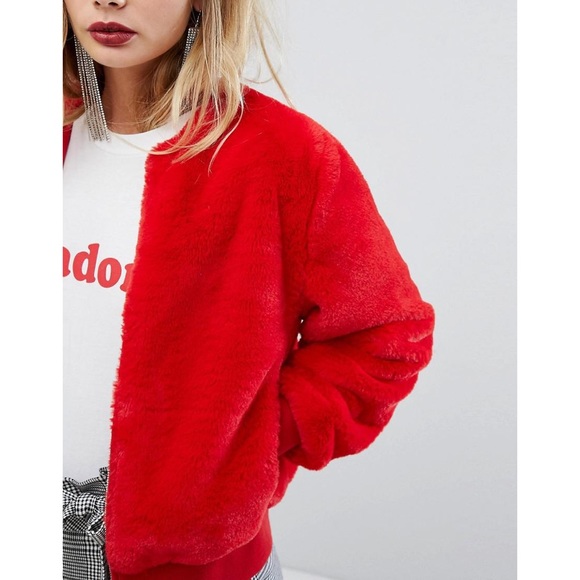 Miss Selfridge Teddy Faux Fur Bomber Jacket - Picture 7 of 8